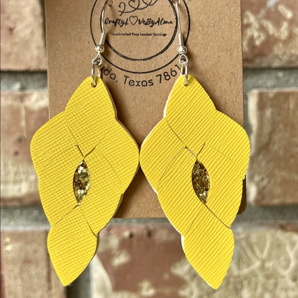 Cute Yellow-Mustard Faux Leather Earrings